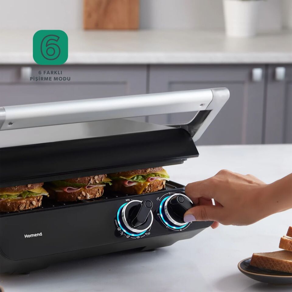 Emsan Homend Grilliant 1342H 3 in 1 Inox Gövde Çift Taraflı XL Döküm Plaka Tost ve Izgara Makinesi