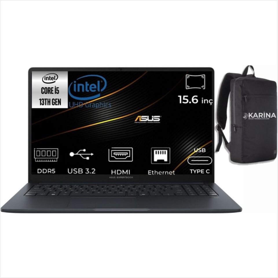 40520-ASUS EXPERTBOOK B1 B1503CVA-I58G512B3D İ5-1334U 8GB 512GB SSD O/B INTEL UHD 15.6 DOS NOTEBOOK
