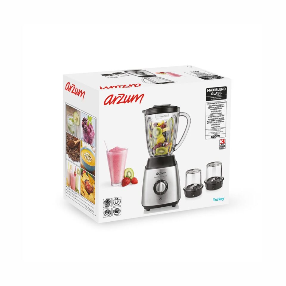 Arzum AR1056 Maxiblend Glass Sürahi Blender - Paslanmaz Çelik