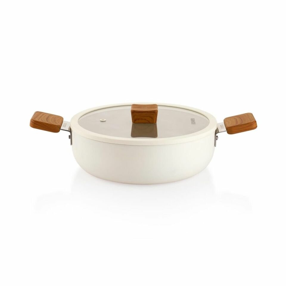 Schafer Ceramoni Seramik Basık Tencere 24Cm - Krem