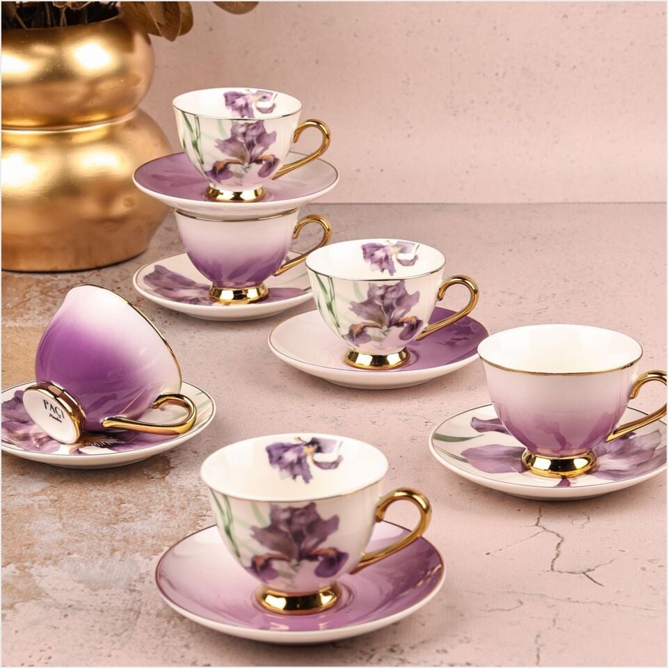 ŞENER  P/POR-101757PAÇİ-ORCHID ÇİÇEKLİ YALDIZLI KAHVE FİNCAN