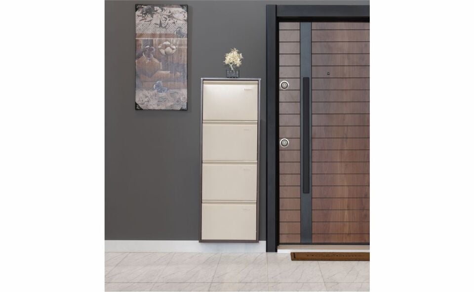 Doğuş 4 Lü Metal Ayakkabılık Kahve/Krem