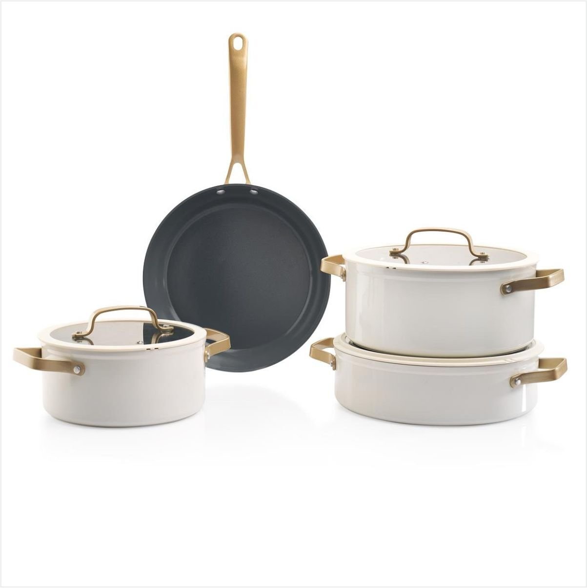 SCHAFER SAPPHİRE SERAMİK TENCERE SETİ 7 PARÇA-BEYAZ/GOLD