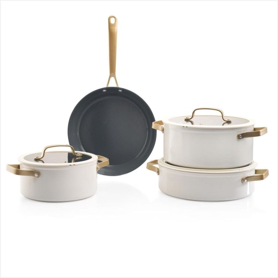 SCHAFER SAPPHİRE SERAMİK TENCERE SETİ 7 PARÇA-BEYAZ/GOLD