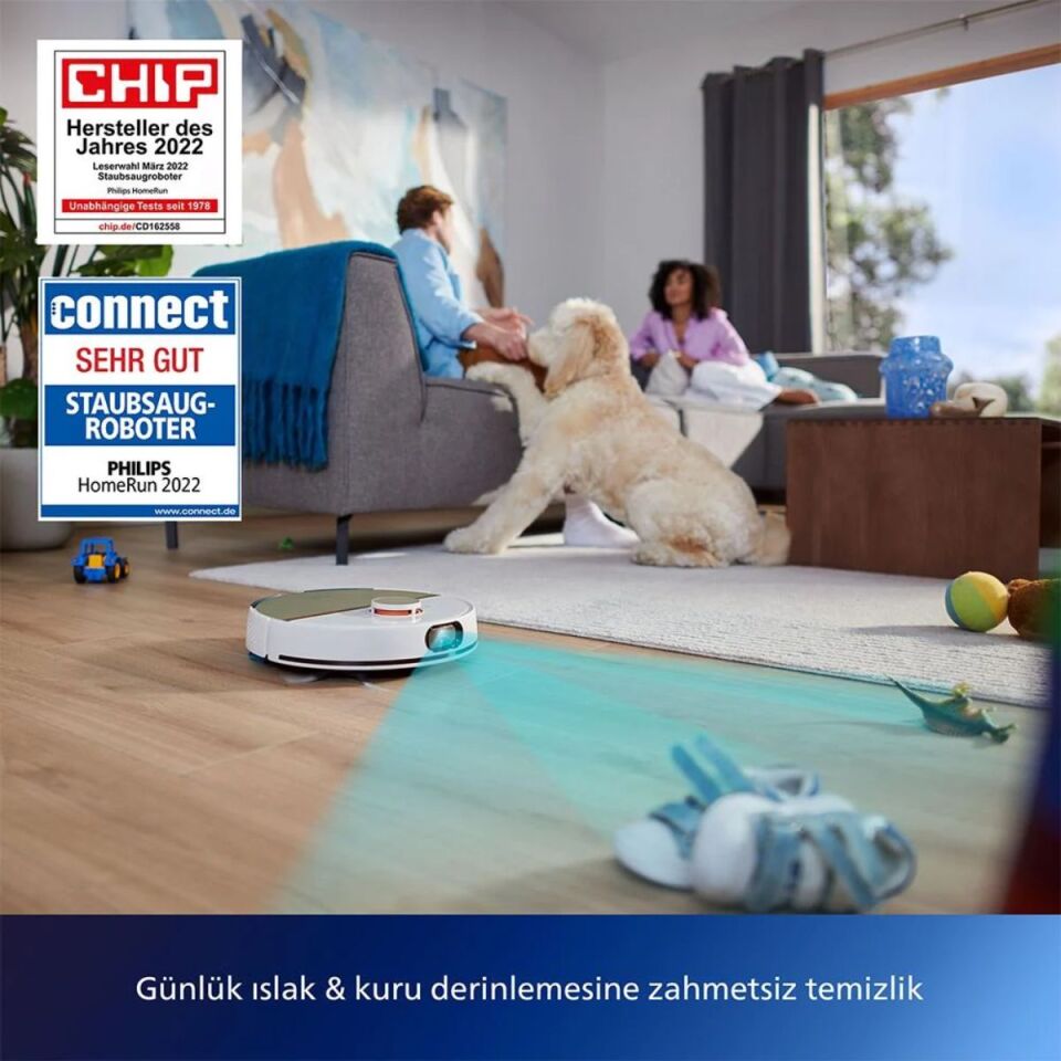 Philips HomeRun 7000 Serisi Aqua XU7100/02 Çöp İstasyonlu Beyaz Gold Akıllı Robot Süpürge