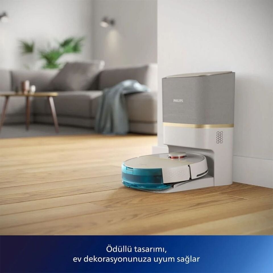 Philips HomeRun 7000 Serisi Aqua XU7100/02 Çöp İstasyonlu Beyaz Gold Akıllı Robot Süpürge