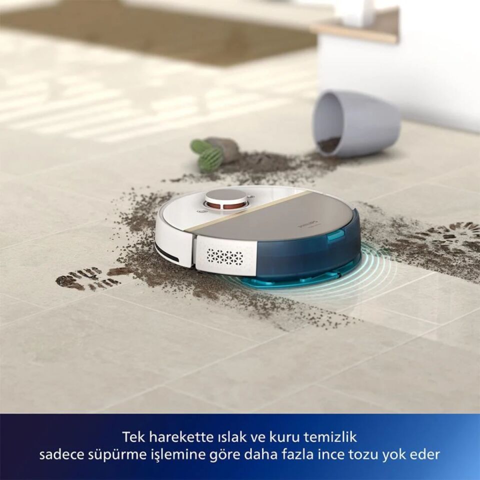 Philips HomeRun 7000 Serisi Aqua XU7100/02 Çöp İstasyonlu Beyaz Gold Akıllı Robot Süpürge