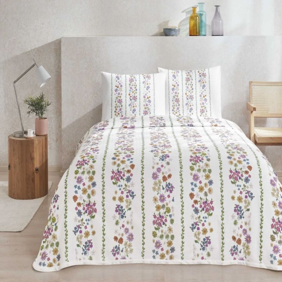 Taç Tek Kişilik Pike Takımı Lily Pembe