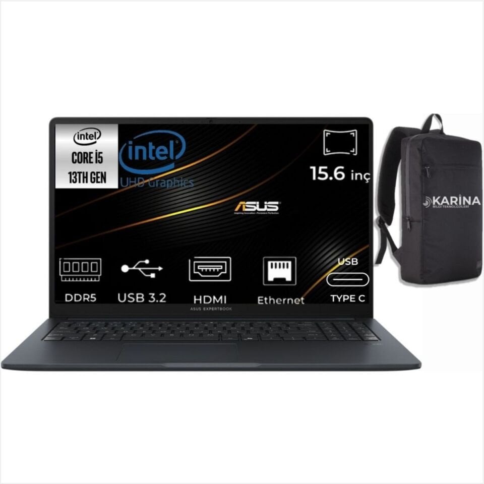 40520-ASUS EXPERTBOOK B1 B1503CVA-I58G512B3D İ5-1334U 8GB 512GB SSD O/B INTEL UHD 15.6 DOS NOTEBOOK