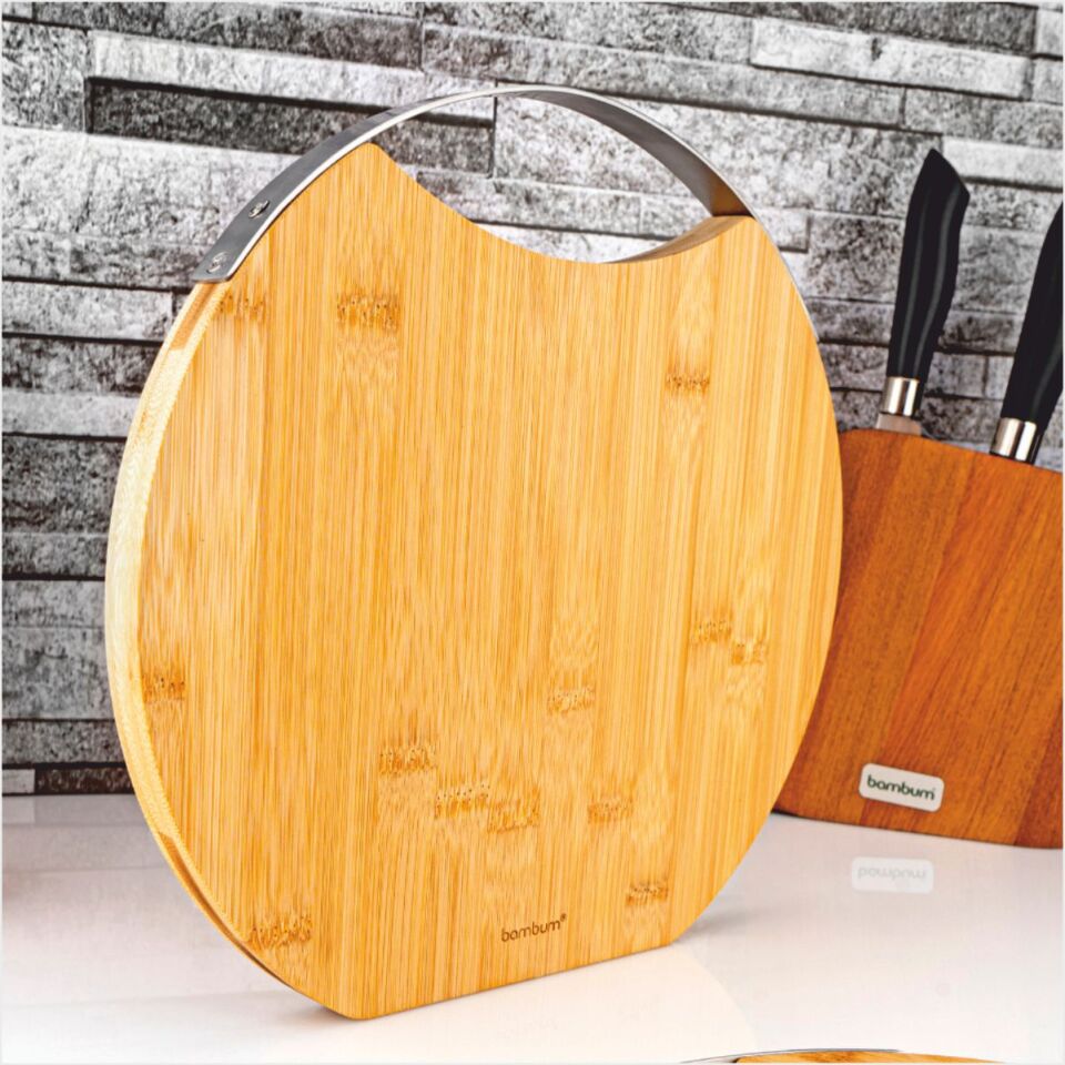 Bambum  Zoe - Çelik Kulplu Kesme Tahtası Yuvarlak Küçük