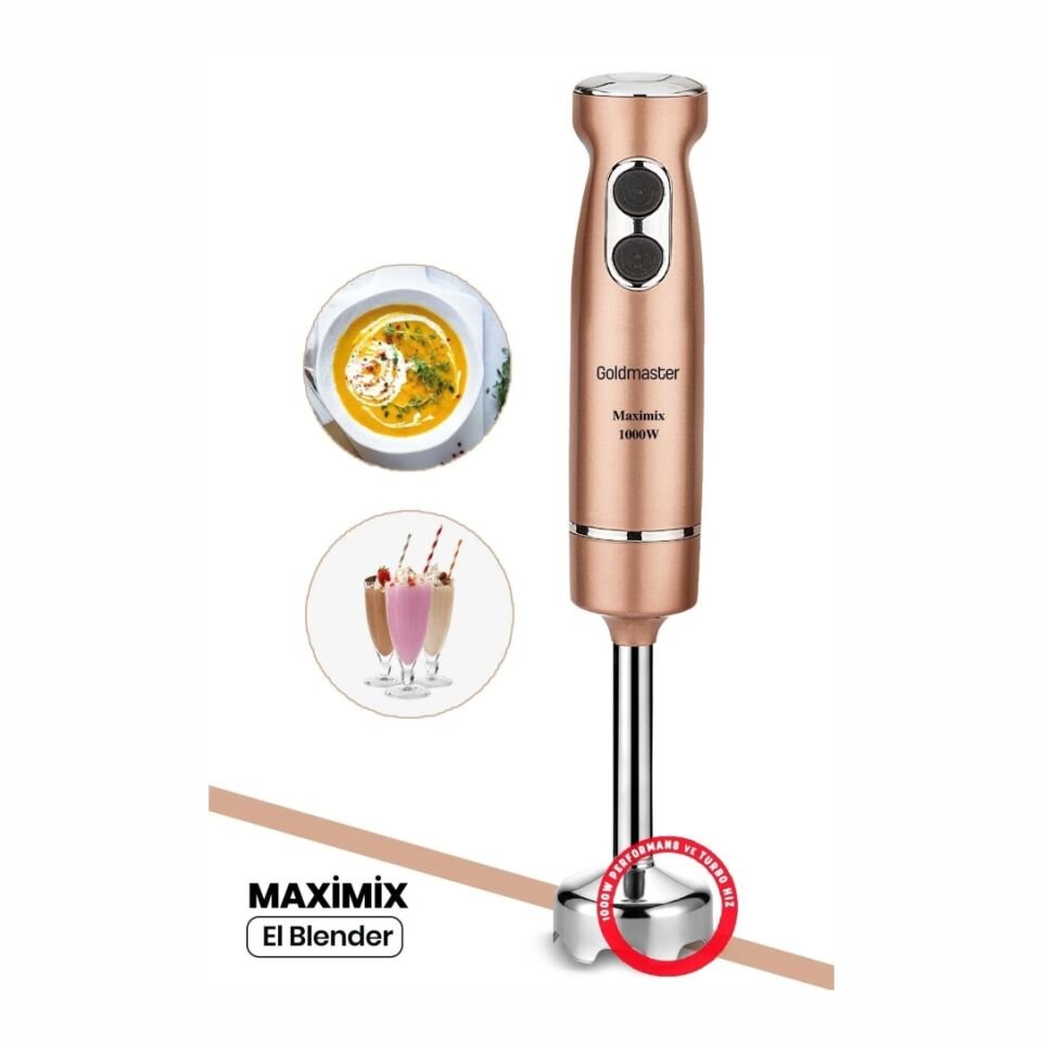 Goldmaster GM-7244G Maximix Gold 1000 Watt 4 Bıçaklı Paslanmaz Çelik Turbo Hız Ayarlı El Blender