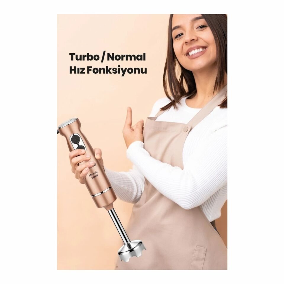 Goldmaster GM-7244G Maximix Gold 1000 Watt 4 Bıçaklı Paslanmaz Çelik Turbo Hız Ayarlı El Blender