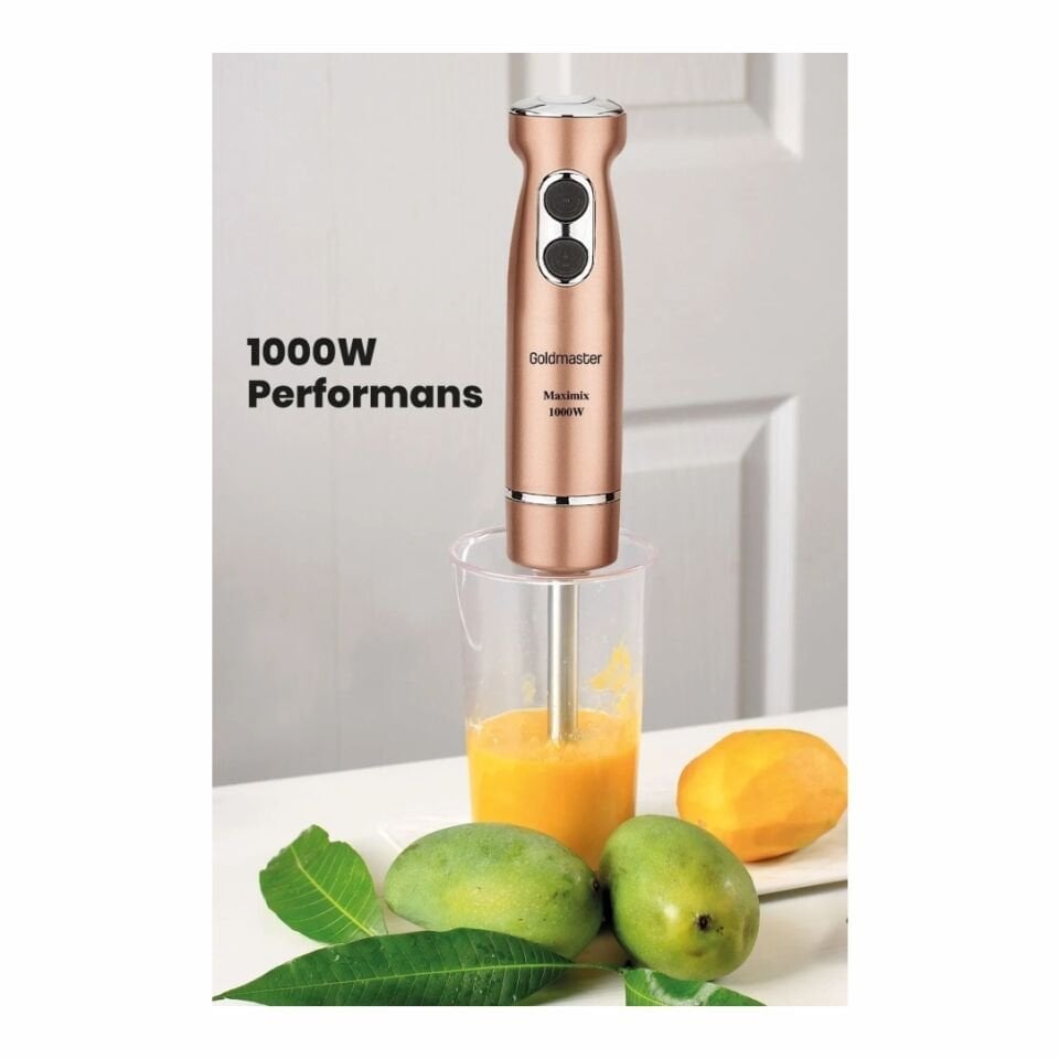 Goldmaster GM-7244G Maximix Gold 1000 Watt 4 Bıçaklı Paslanmaz Çelik Turbo Hız Ayarlı El Blender