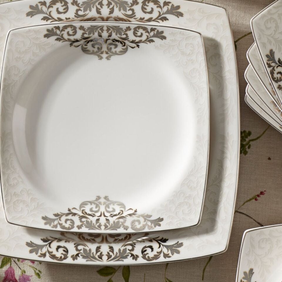 Karaca Nazende Fine Cream 60 Parça 12 Kişilik Porselen Yemek Takımı Kare