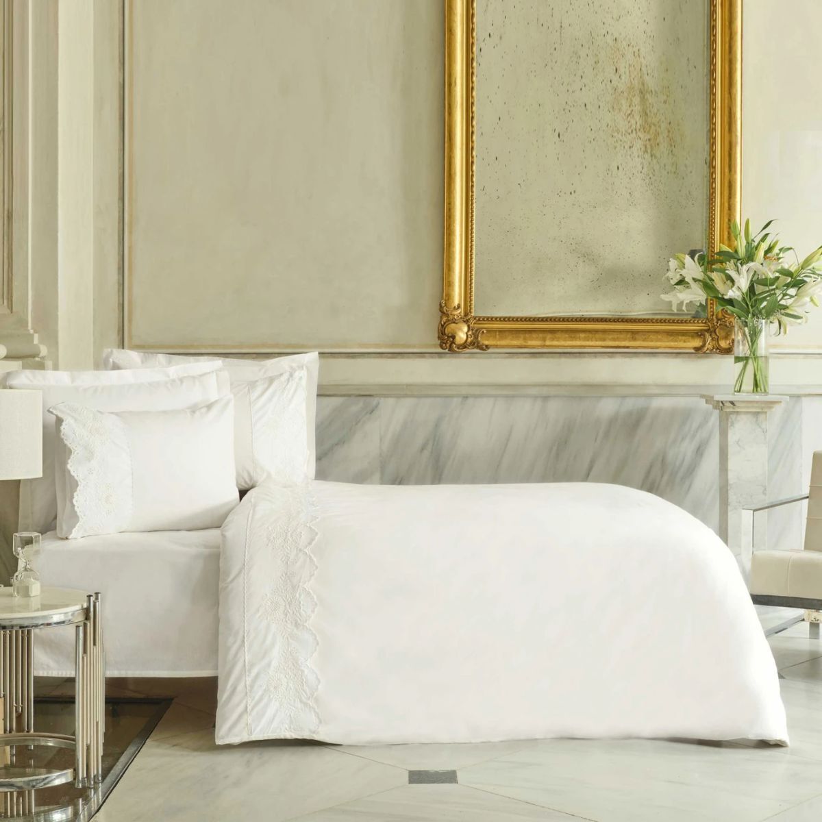 Karaca Home Lula Brodeli %100 Pamuk Çift Kişilik Nevresim Takımı Beyaz