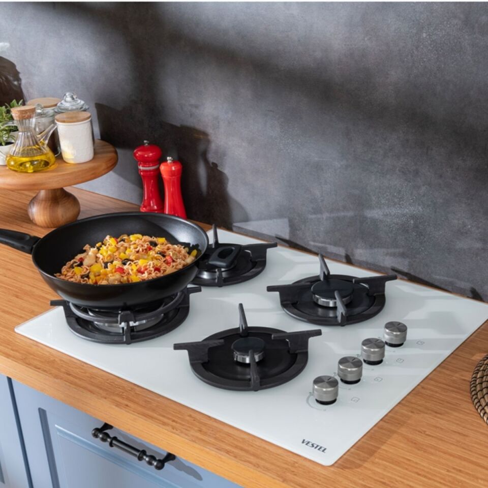 Vestel AO-65104 BDG-DW 65 cm 4 Gözü Gazlı (1 Gözü Wok'lu) Ankastre Ocak