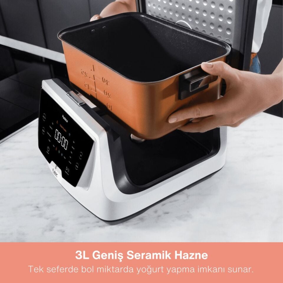 Fakir Pasteur Çiğ Sütten Yoğurt Yapma Makinesi, Pastörizasyon , 3 L Seramik Hazne, Tat ve Kıvam Ayarı