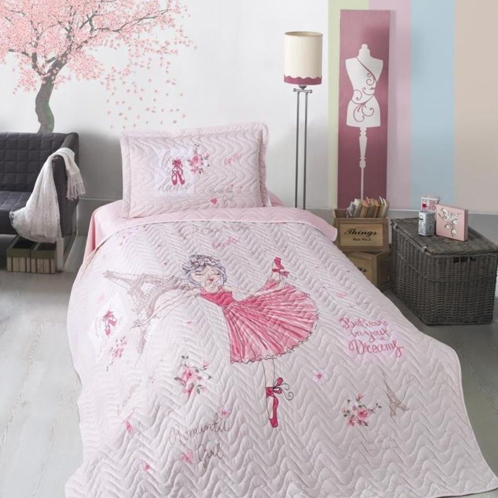 Aran Clasy Ranforce Yatak Örtüsü Tek Kişilik Romantic girl V1 Pembe