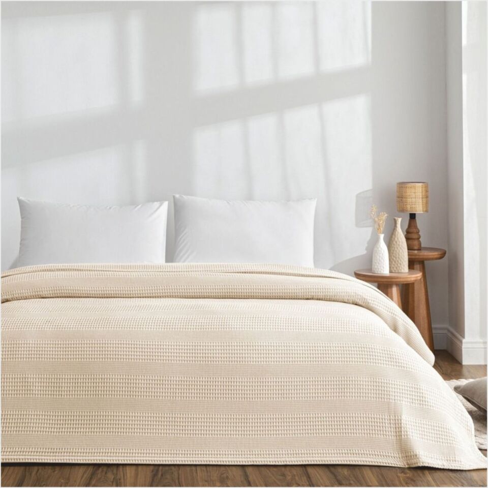 Taç Monet Çift Kişilik Pike Takımı Krem