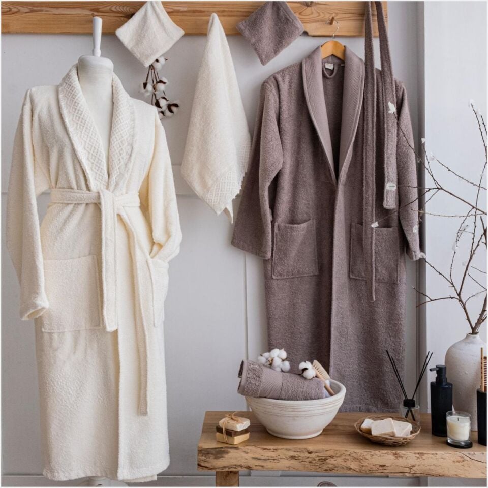 SCHAFER HOME VALENTİNA DANTELLİ BANYO SETİ 9 PARÇA-KREM/BEJ