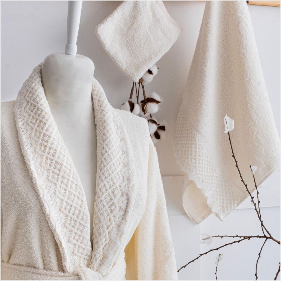 SCHAFER HOME VALENTİNA DANTELLİ BANYO SETİ 9 PARÇA-KREM/BEJ