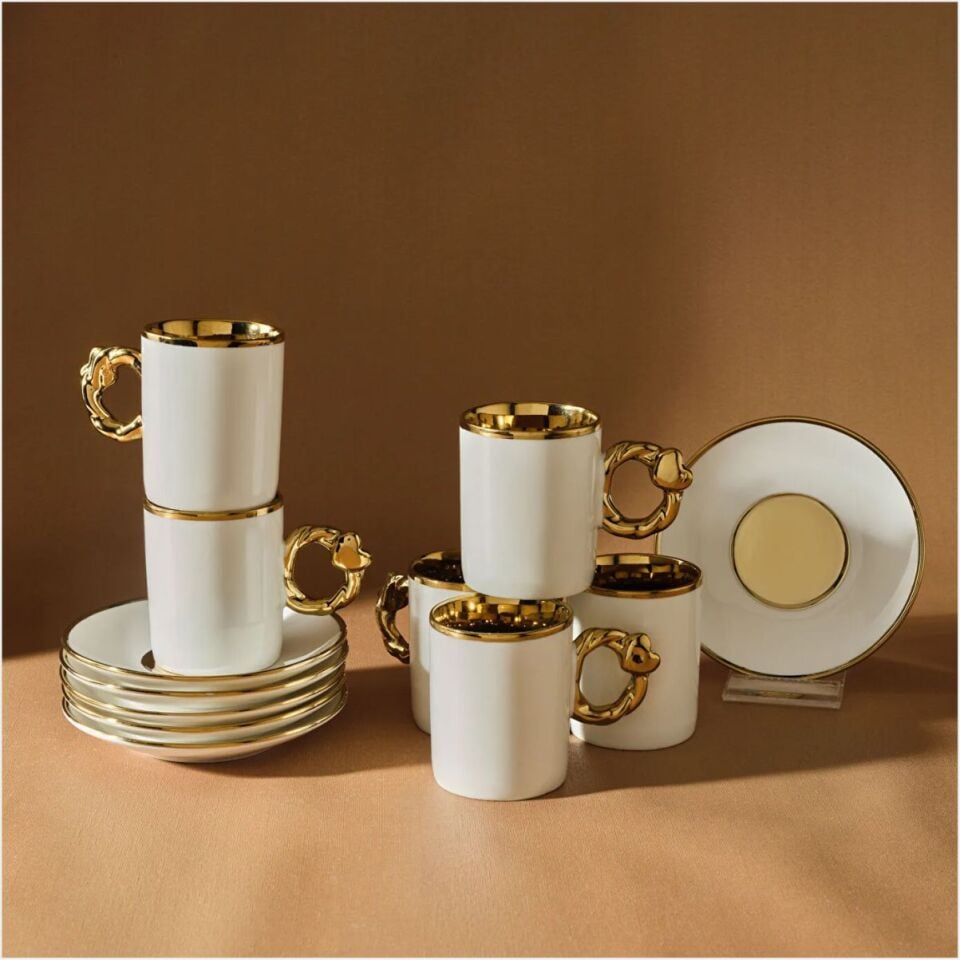 KARACA KALPLİ 6 KİŞİLİK 80 ML KAHVE BEYAZ