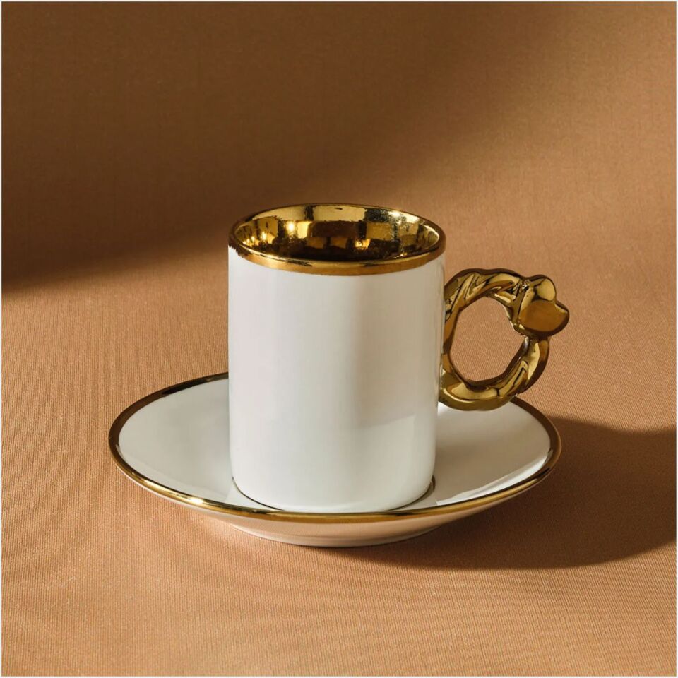 KARACA KALPLİ 6 KİŞİLİK 80 ML KAHVE BEYAZ