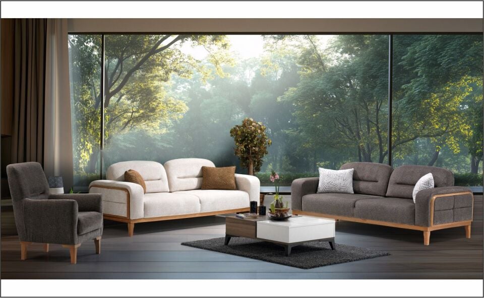 ÖZDE PERA KOLTUK TKM 3+1+1 MİKA C419 KAHVE /3LÜ MİKA A309 KREM