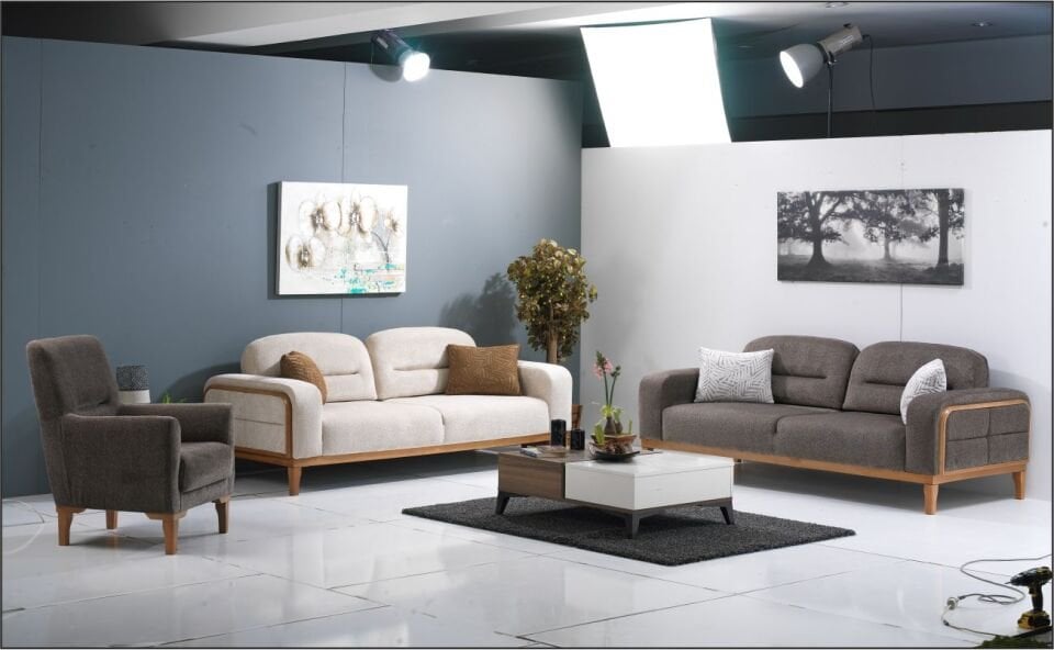 ÖZDE PERA KOLTUK TKM 3+1+1 MİKA C419 KAHVE /3LÜ MİKA A309 KREM