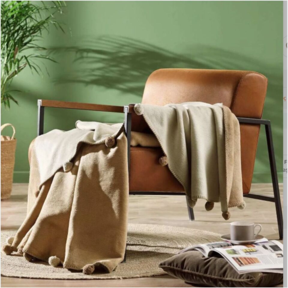 ÖZDİLEK BATTANIYE PONP.PAMUK DIZ 130*170 BEJ(Y)