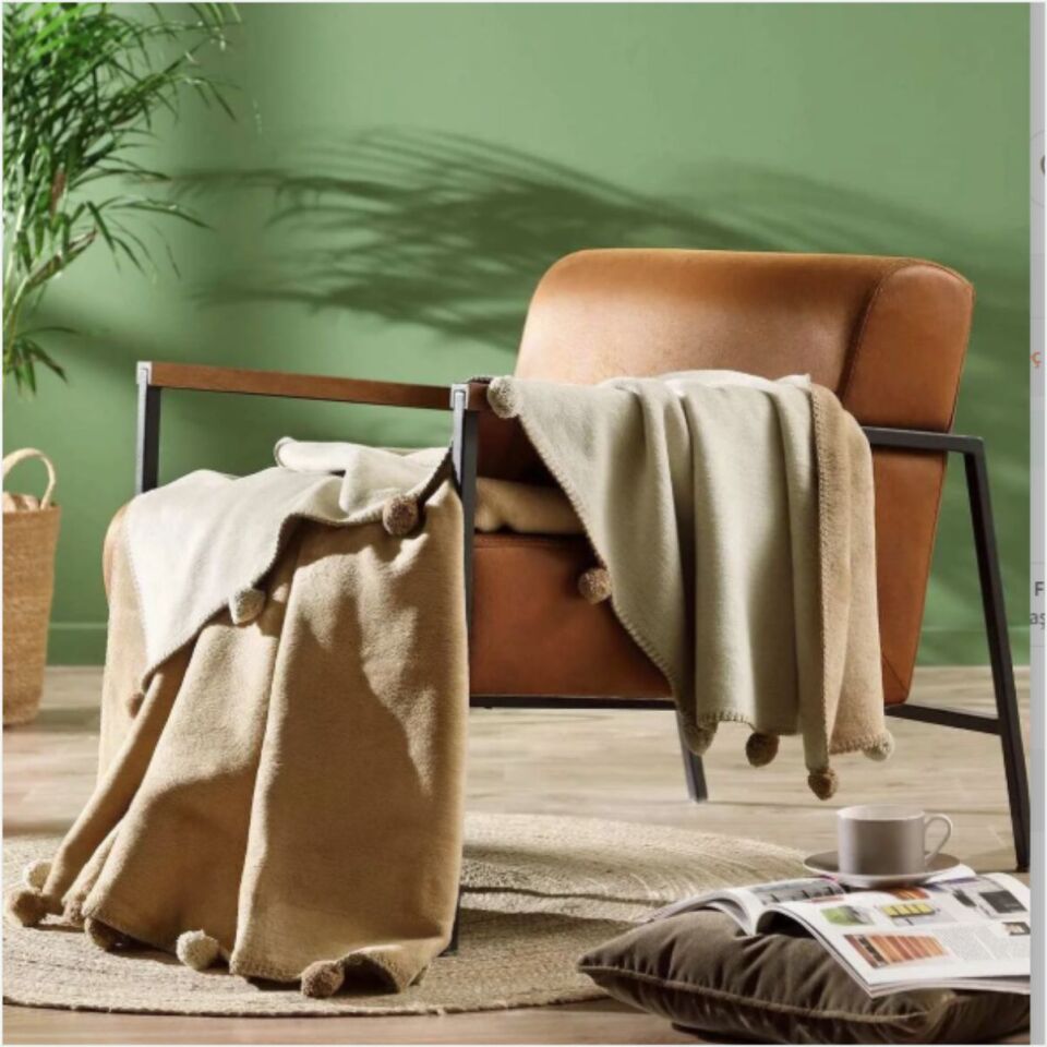 ÖZDİLEK BATTANIYE PONP.PAMUK DIZ 130*170 BEJ(Y)