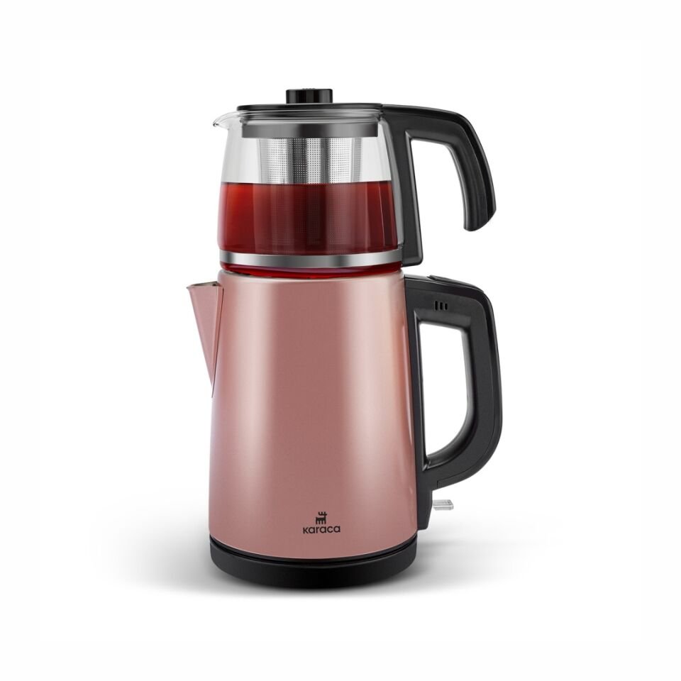 Karaca Tea Glass 2 in 1 Çelik Çay Makinesi ve Kettle Rosegold