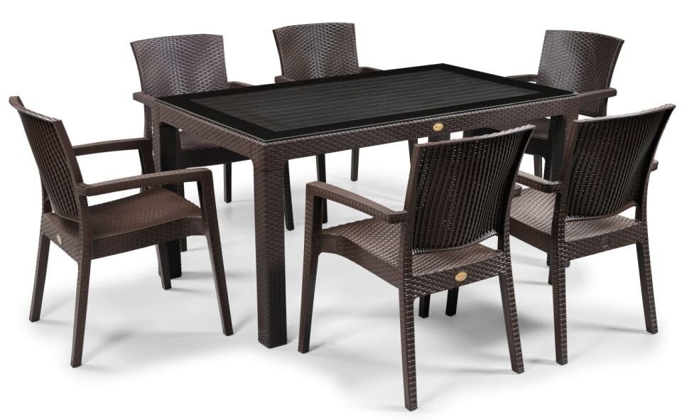 PURTAŞ İTALİ 90X150 ZEUGMA KAHVE CAMLI MASA TAKIMI