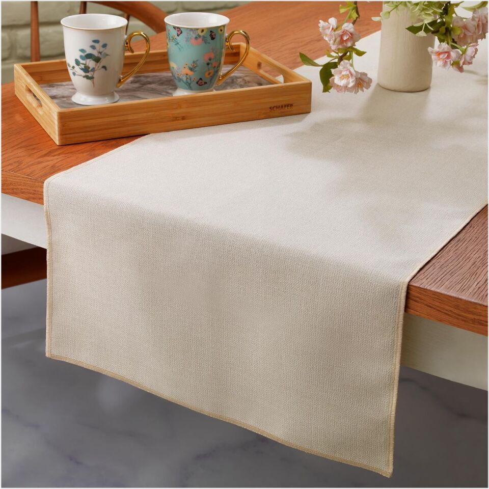 SCHAFER HOME BİANCA KETEN POLYESTER RUNNER 40X160 CM 1 PARÇA-KREM