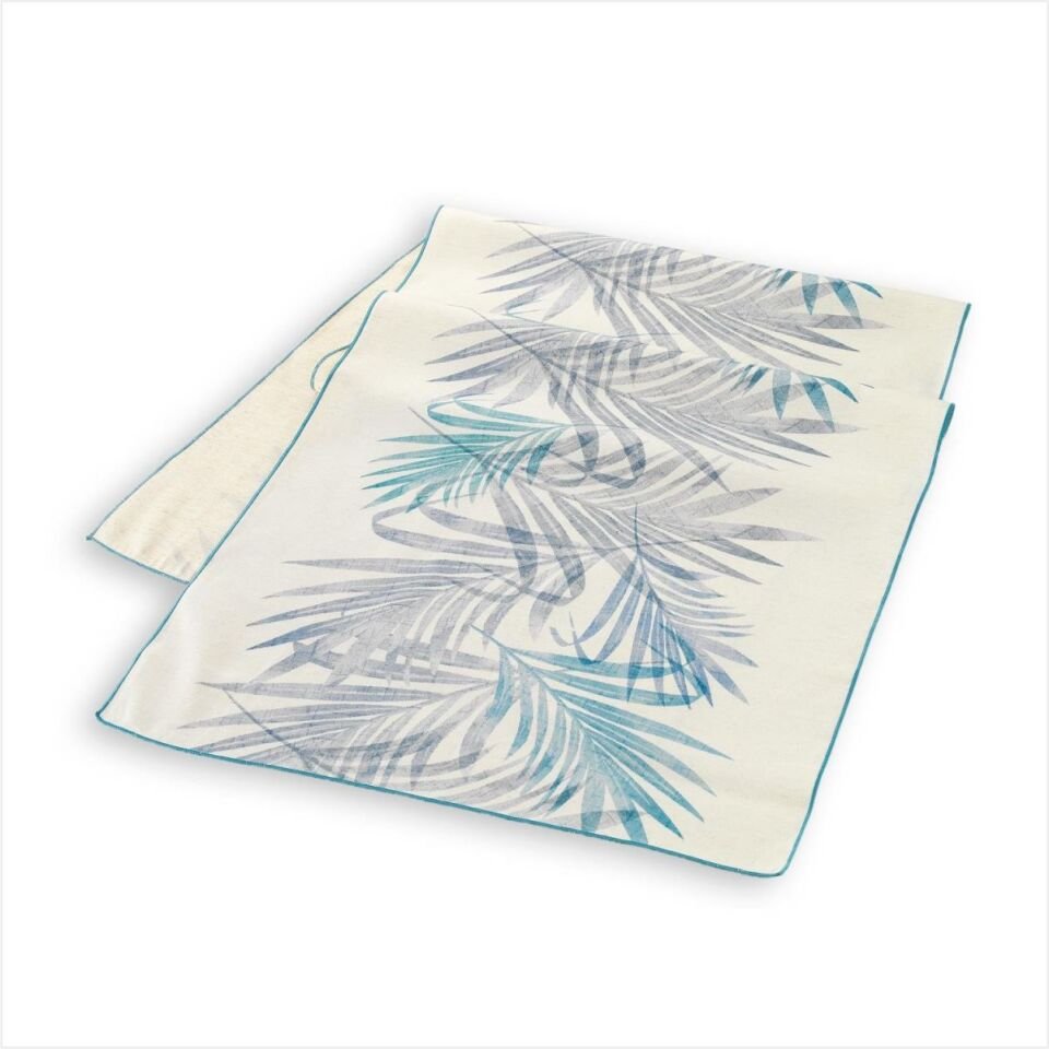 SCHAFER HOME LEAF POLY LİNEN RUNNER 45X150 CM 1 PARÇA-MAVİ