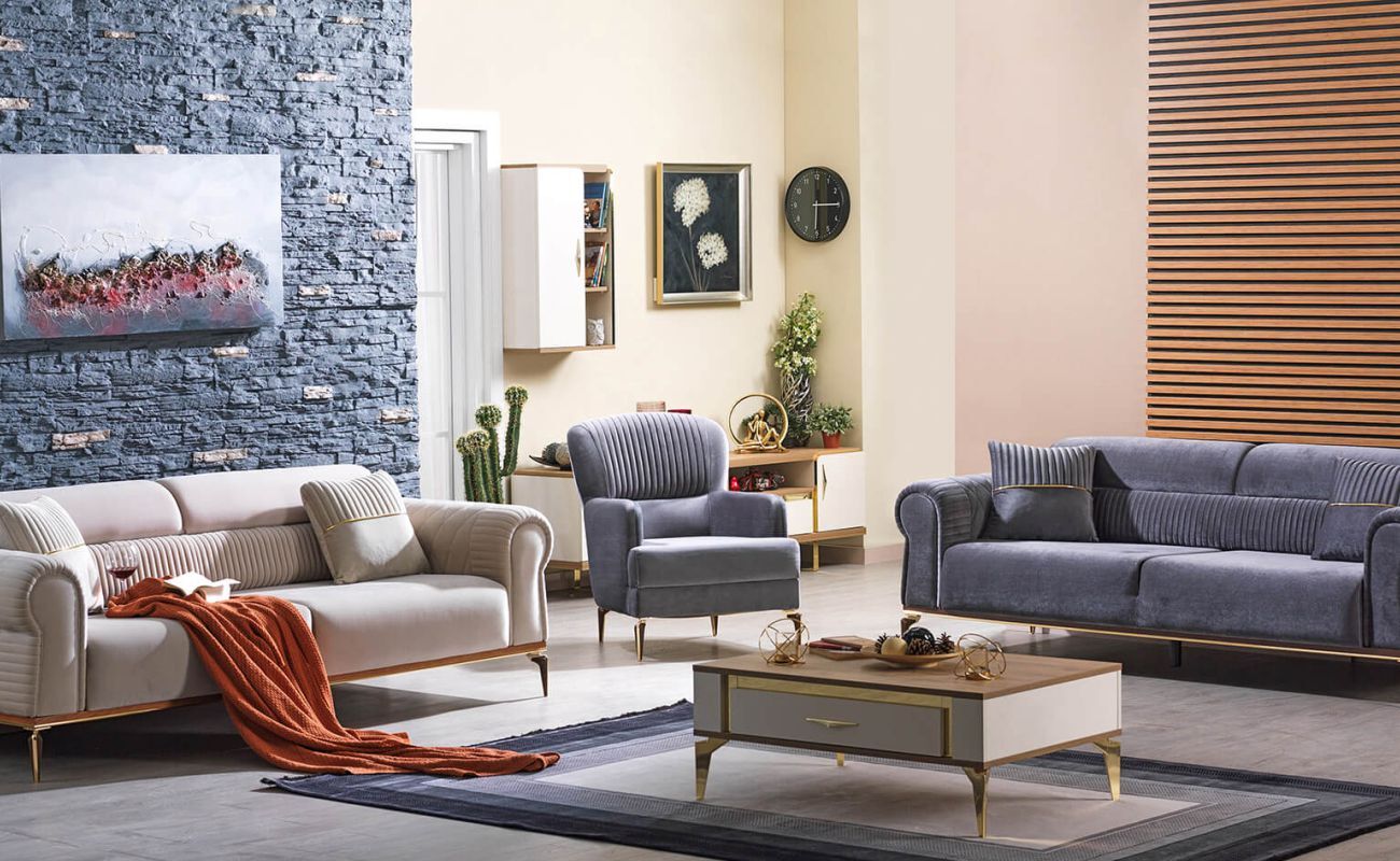 Başak Koltuk Takımı 3+1+1 Kuvars 08 K.Gri/ 3Lü Kuvars 03 Krem