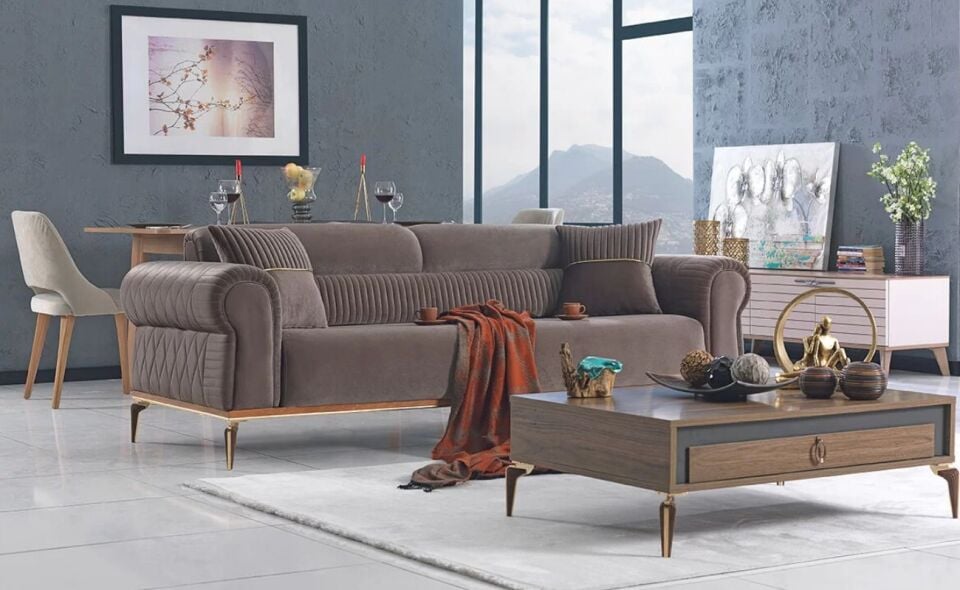 Başak Koltuk Takımı 3+1+1 Kuvars 08 K.Gri/ 3Lü Kuvars 03 Krem