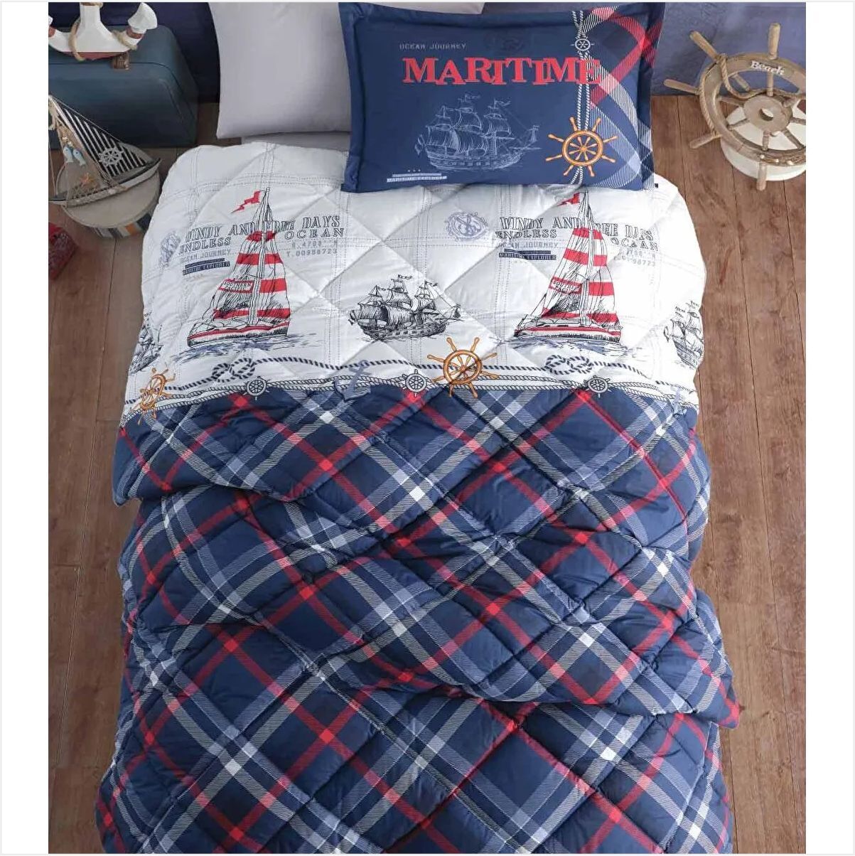 Aran Clasy Ranforce %100 Pamuk Tek Kişilik Uyku Seti Maritime V1 Lacivert