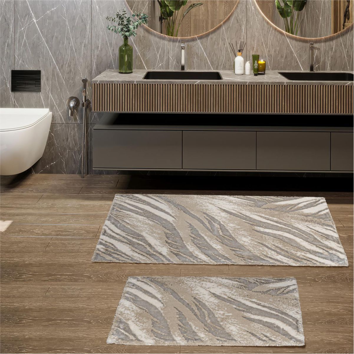 Schafer Home Alora 2'Li Pamuk Floş Banyo Paspas - Gri01