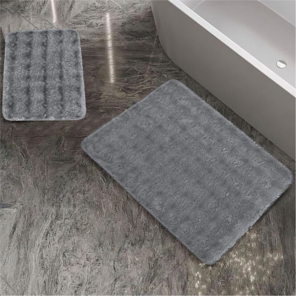 Schafer Home Pia 2'Li Peluş Banyo Paspas - Gri01