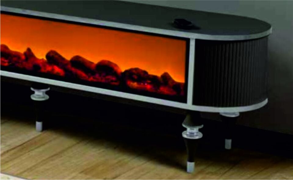 Linza Oval Hoparlörlü Şömineli Tv Sehpası 180 Cm Antrasit-Gold