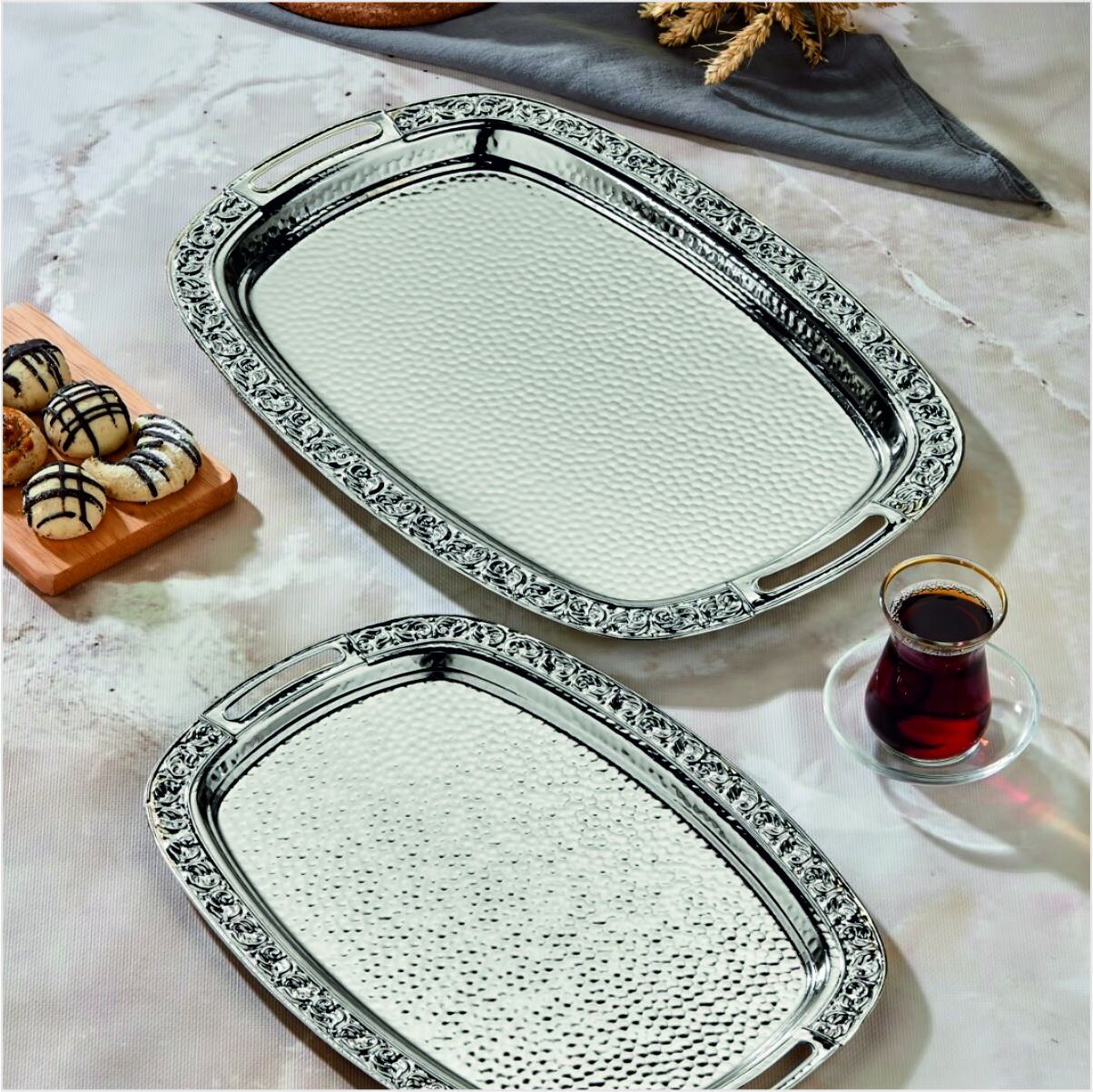 Cooker Ckr3566  2Li Çiçek Desen Tepsi