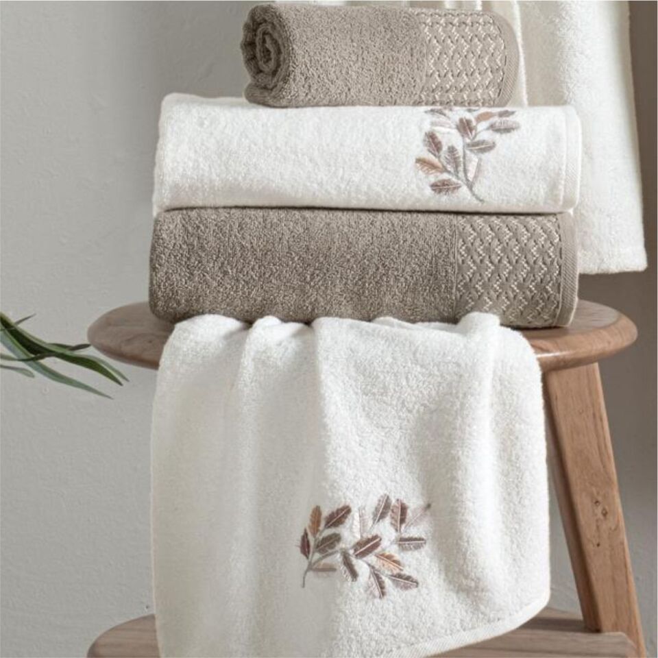 Schafer Home Charm Nakışlı Banyo Seti 6 Parça-Ekru/Gri