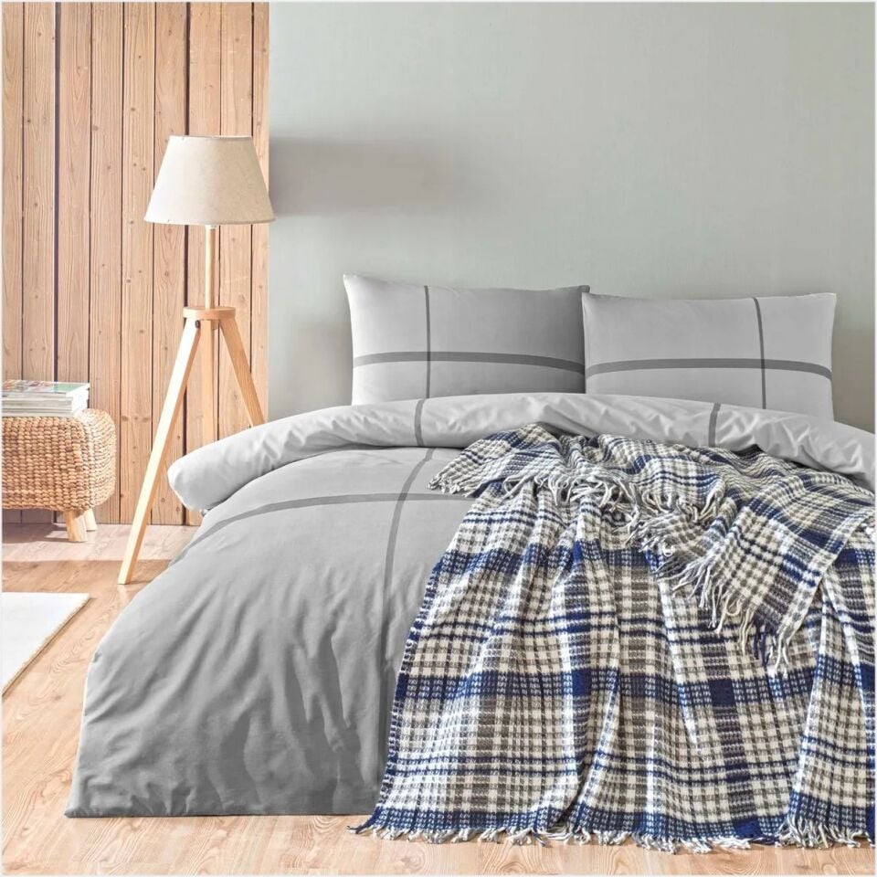 Taç Elwood Çift Kişilik Scotch Battaniyeli Nevresim Takımı Lacivert