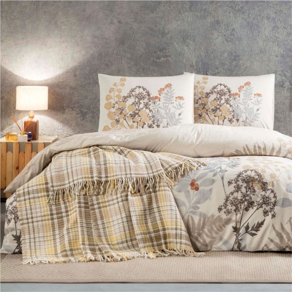 Taç Woody Çift Kişilik Scotch Battaniyeli Nevresim Takımı Kahverengi