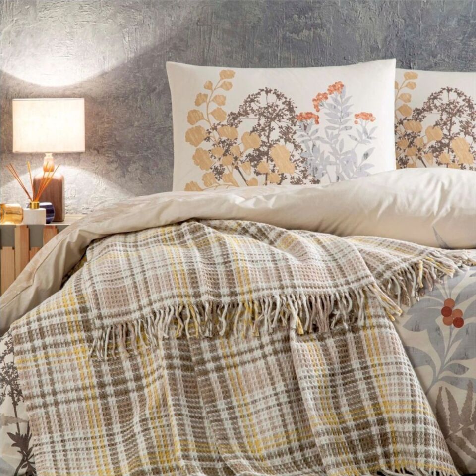 Taç Woody Çift Kişilik Scotch Battaniyeli Nevresim Takımı Kahverengi