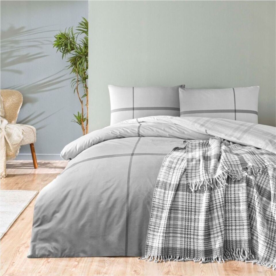 Taç Elwood Çift Kişilik Scotch Battaniyeli Nevresim Takımı Gri