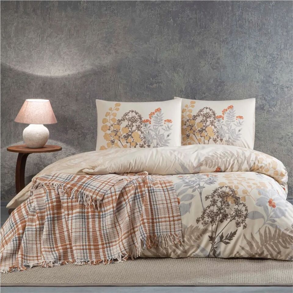 Taç Woody Çift Kişilik Scotch Battaniyeli Nevresim Takımı Bej