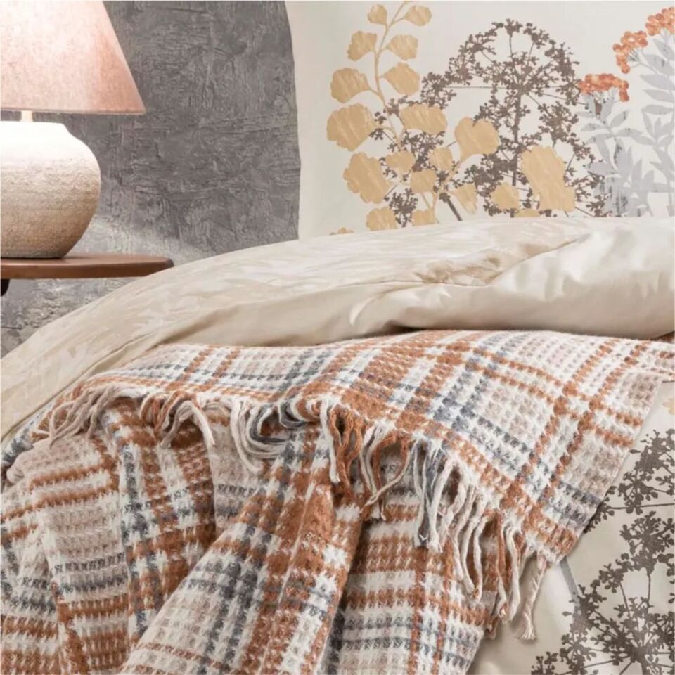 Taç Woody Çift Kişilik Scotch Battaniyeli Nevresim Takımı Bej