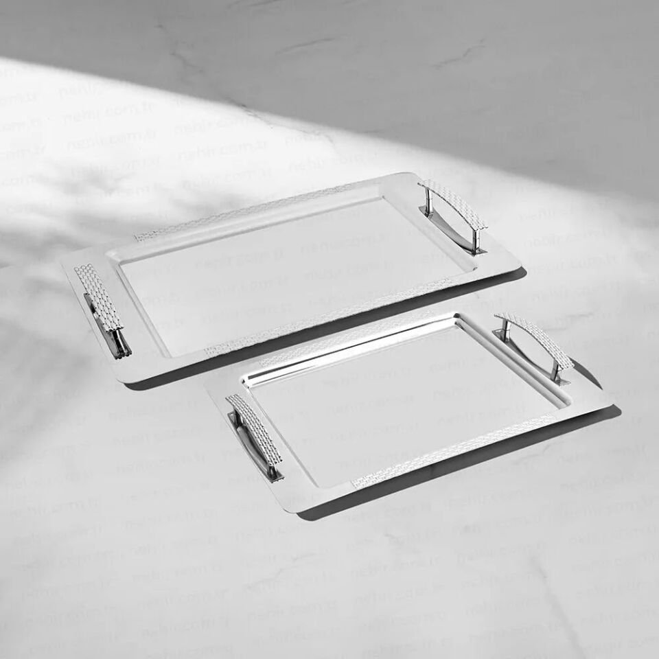 Nehir Sırma 2 Li Sade Tepsi Seti